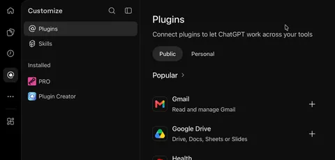 ChatGPT Plugins sidebar showing PRO under Installed