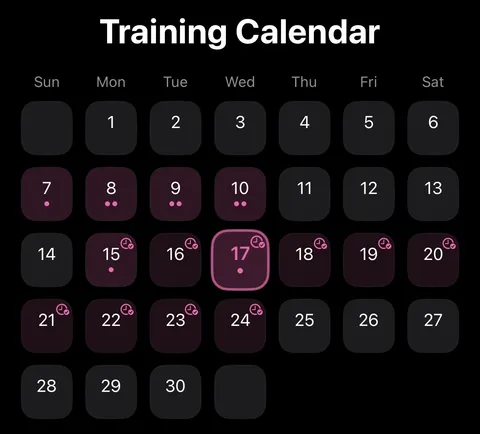 Training Calendar — monthly activity view